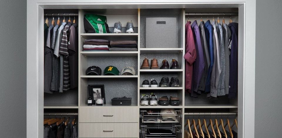 Men's Concrete Flat Panel Custom Reach-in Closet