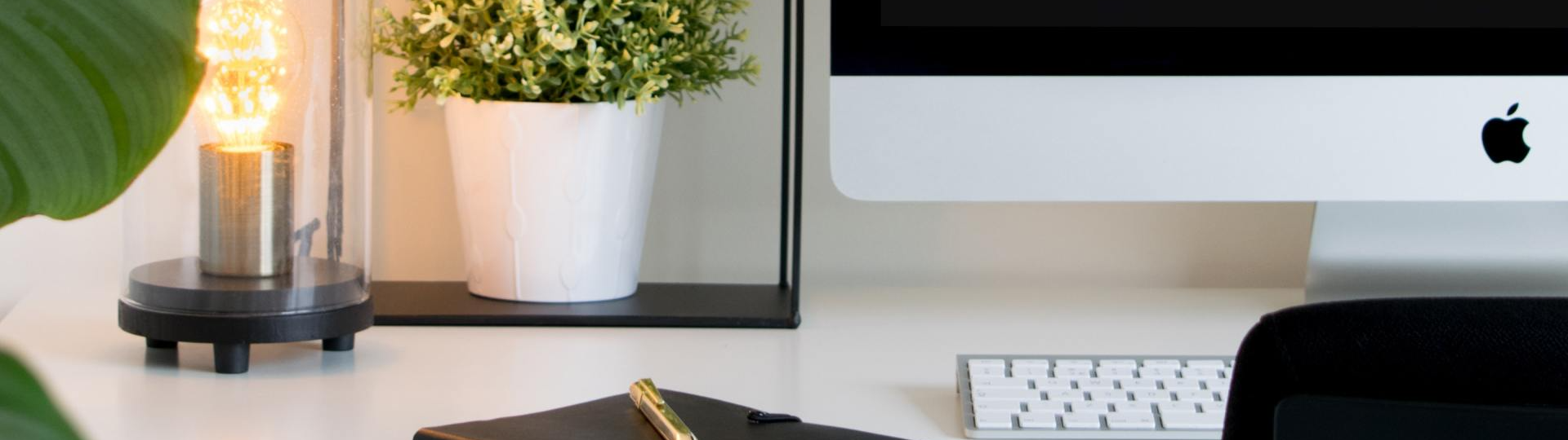 Desk with Plants and Edison Bulb
