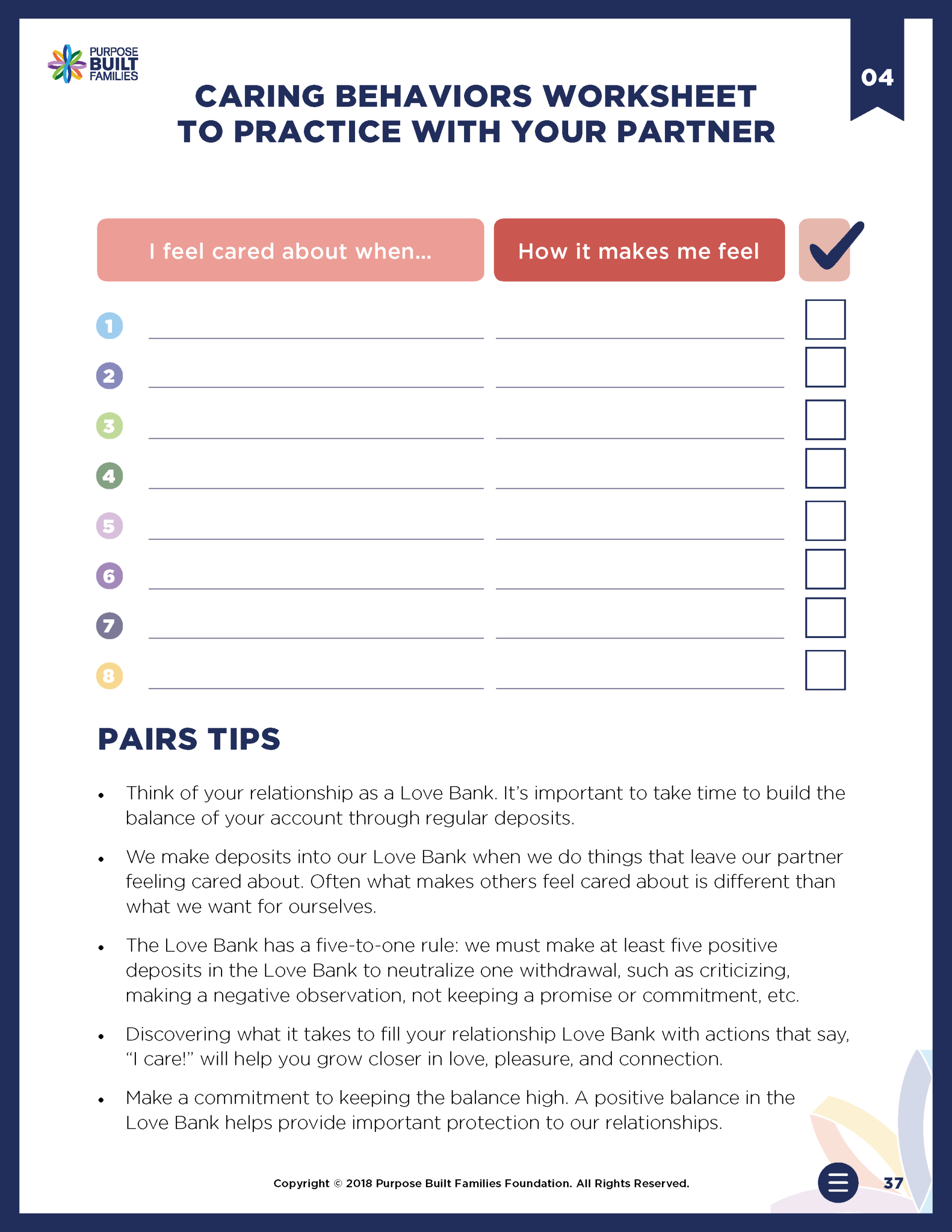 Download Caring Behaviors Worksheet