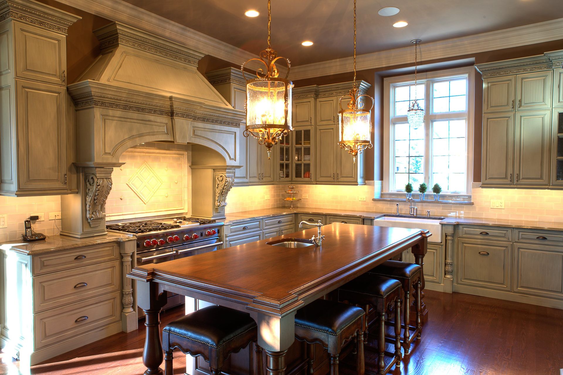 A large kitchen with a large island in the middle