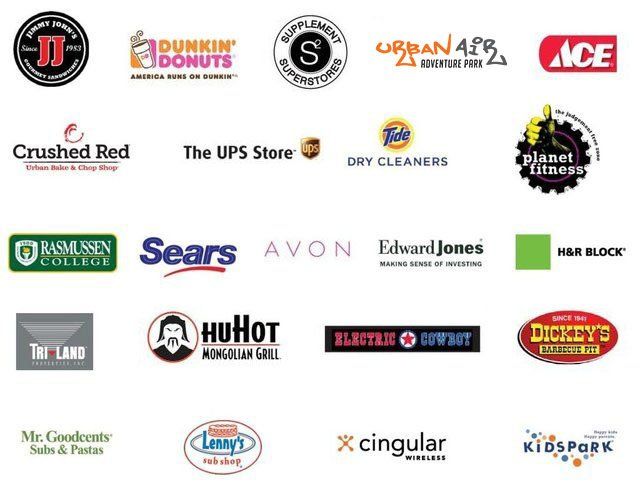 A bunch of logos on a white background including sears and dunkin donuts