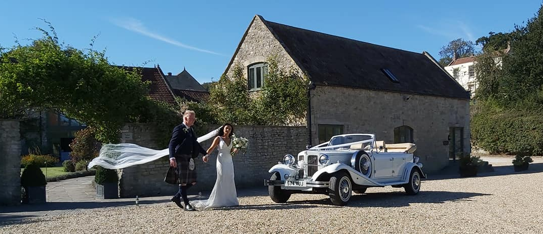 Wedding Car at Priston Mill, near Bath Wedding Car at Priston Mill, near Bath