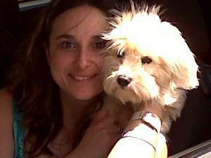 Maltipoo with owner, 7 years old