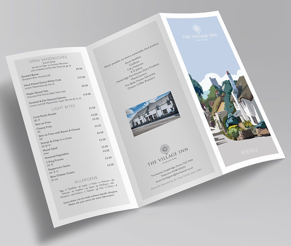 pub, restaurant, hotel, guest house and bed and breakfast menu and wine list printing