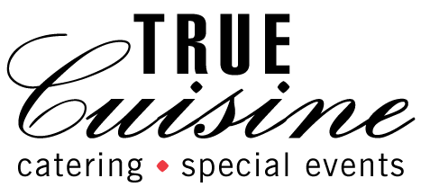 The logo for true cuisine catering special events is black and white.
