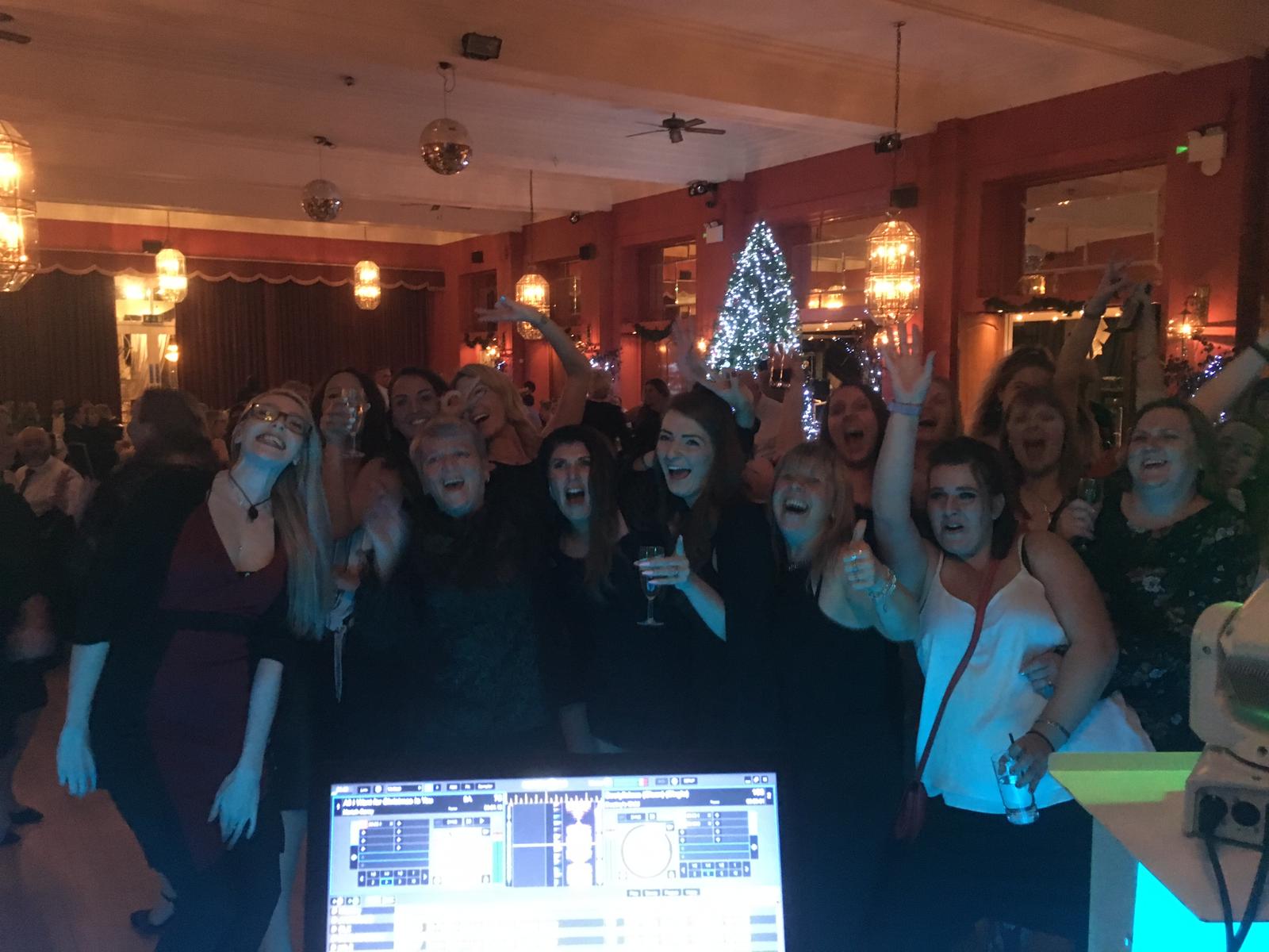 Great party group of young ladies thanking the DJ for a great night