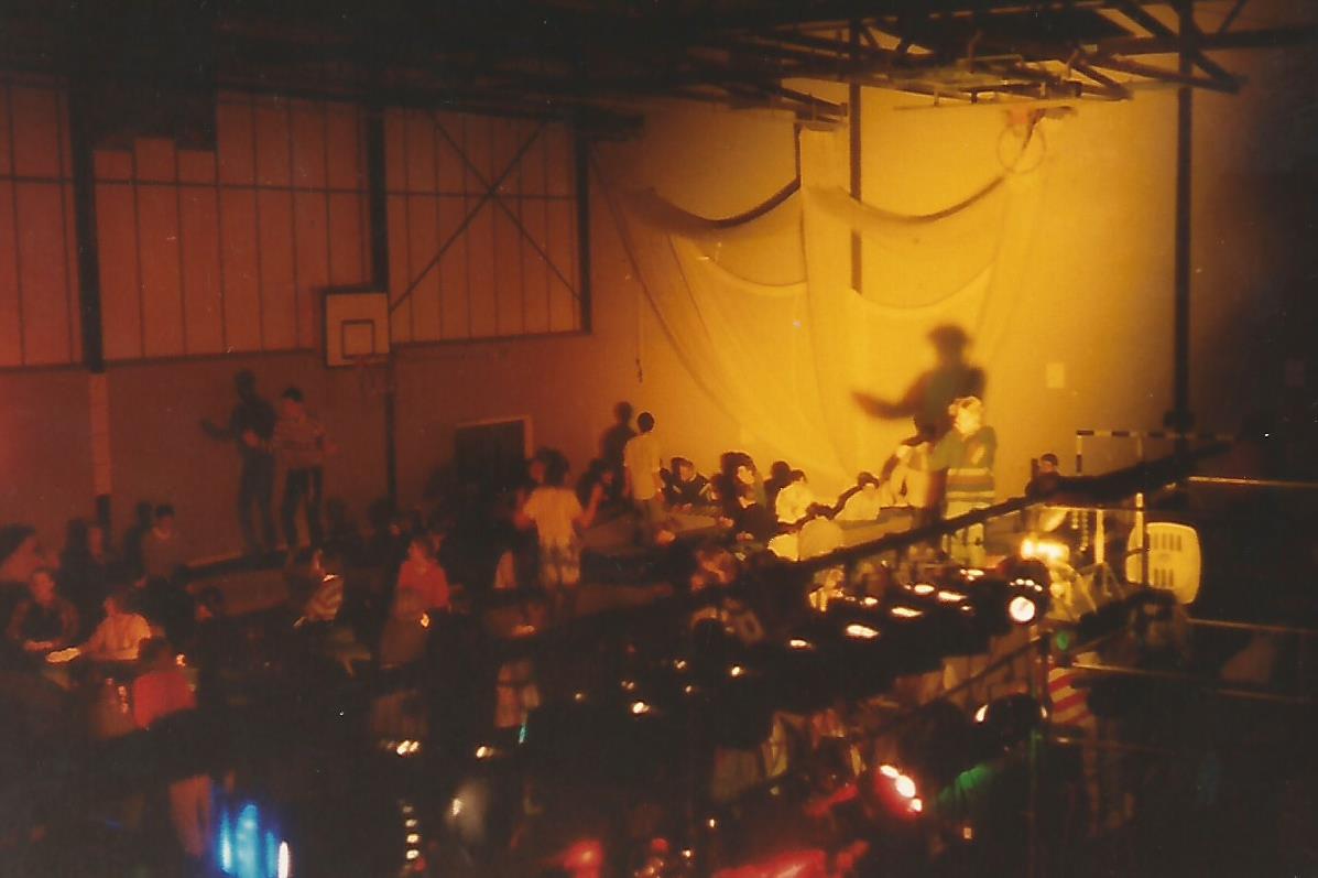 disco lighting for  24hr trampoline marathon in sports hall