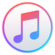 A colorful music note in a circle on a white background