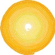 A yellow circle with a white center on a white background