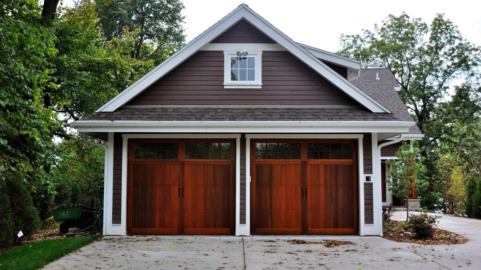 Red Wood Overlay Carriage Garage Door — Spring Lake Heights, NJ — Lombardy Door Sales & Service Corp.