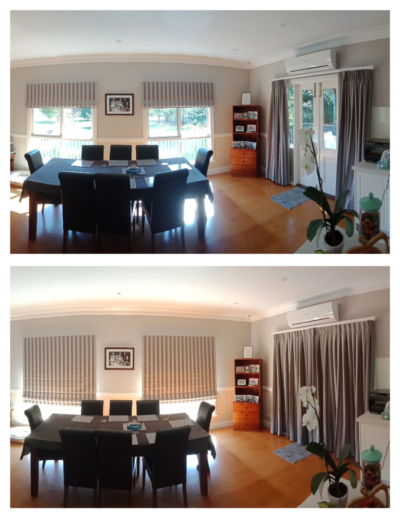 Living area with open blinds & curtains and close blinds and curtains - Curtains in Welby, NSW