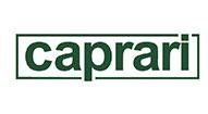 Logo “Caprari” verde in un rettangolo con bordo su sfondo bianco.