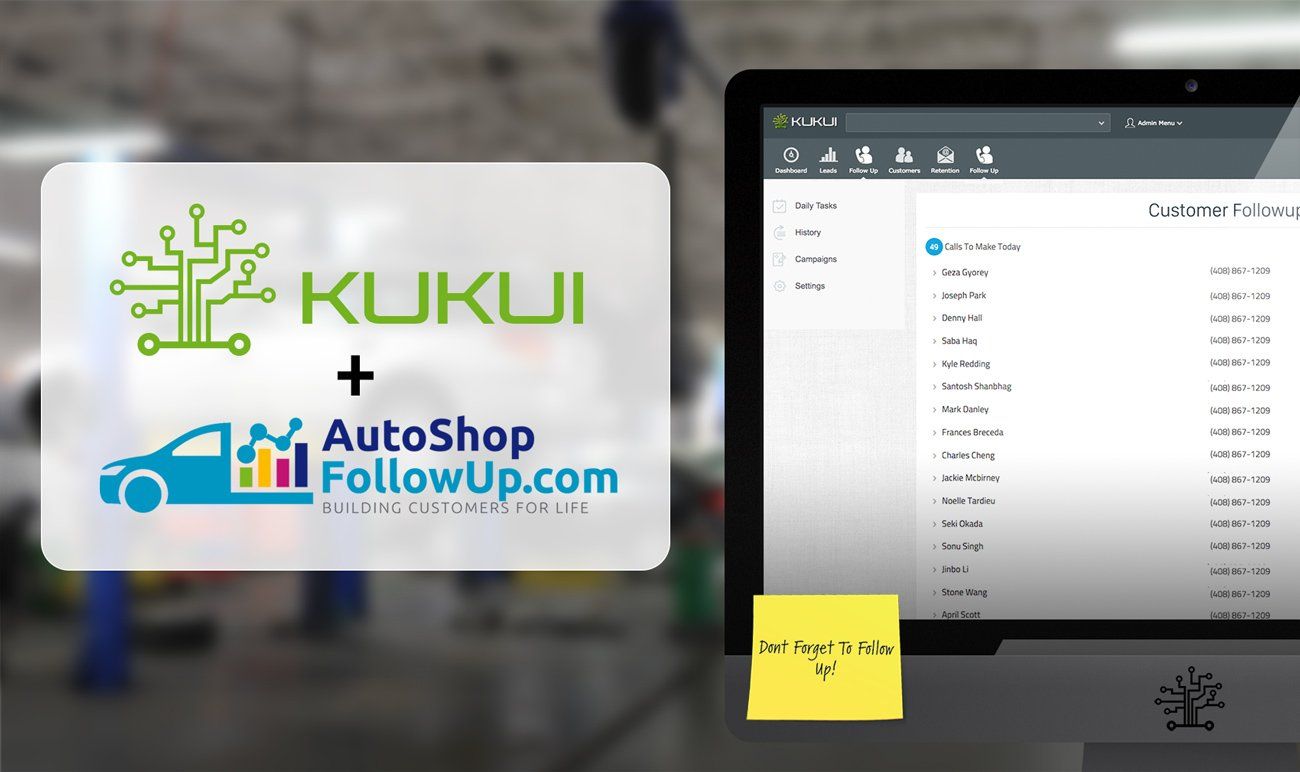 A computer screen with kukui and autoshop followup.com written on it