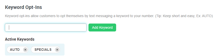 A screenshot of the keyword options page on a website.