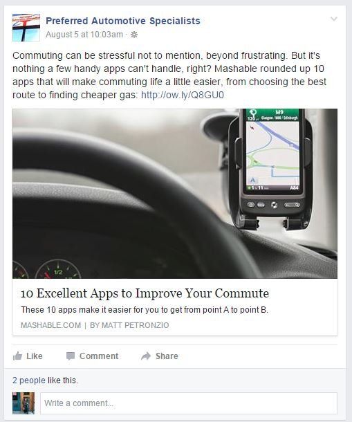 A facebook post about apps to improve your commute