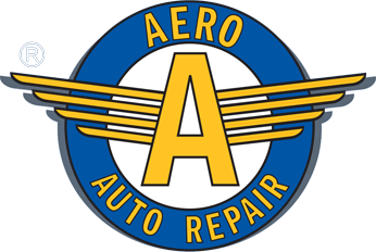 A logo for aero auto repair with a yellow letter a