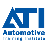A blue logo for ati automotive training institute