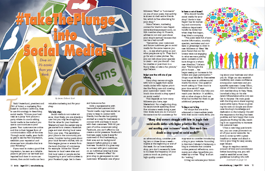 A magazine article titled take the plunge into social media