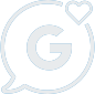 The letter g is in a speech bubble with a heart.