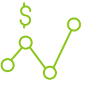 A green line graph with a dollar sign on it.