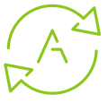 A green circle with two arrows pointing in opposite directions.