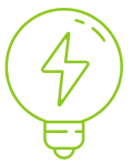 A light bulb with a lightning bolt inside of it.