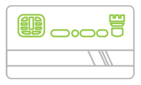 A drawing of a credit card with a green logo on it.