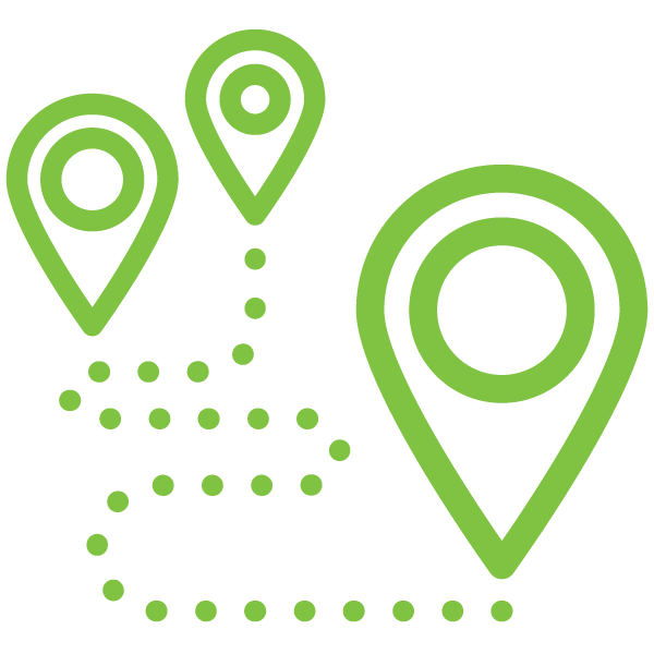 A green icon of three map pins pointing in different directions.