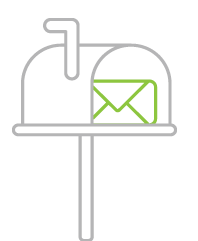 A line drawing of a mailbox with an envelope in it.