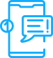 A blue icon of a cell phone with a speech bubble.