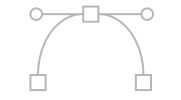A line drawing of a curved line with squares and circles on a white background.