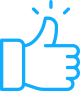 A blue thumbs up icon on a white background.