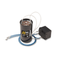 Small black cylindrical device with tubes and a black control box on a white background