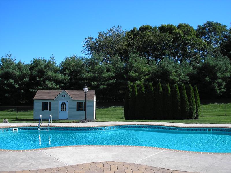 Slide and Rock Waterfall Installation After - Gunnite Pools — Coastal Pools and Spas Inc in Linwood, NJ