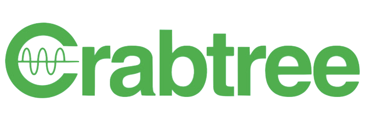 A green and white logo for crabtree on a white background.