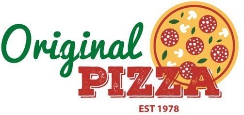 The logo for original pizza shows a pizza with pepperoni and mushrooms.