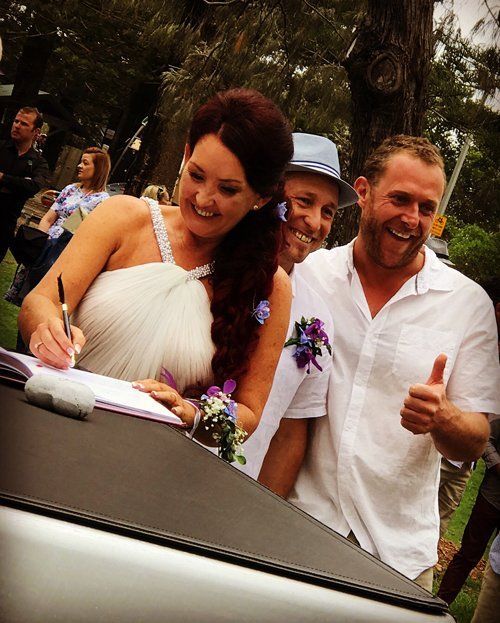 two man and bride
