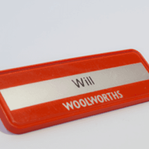 Red name badge
