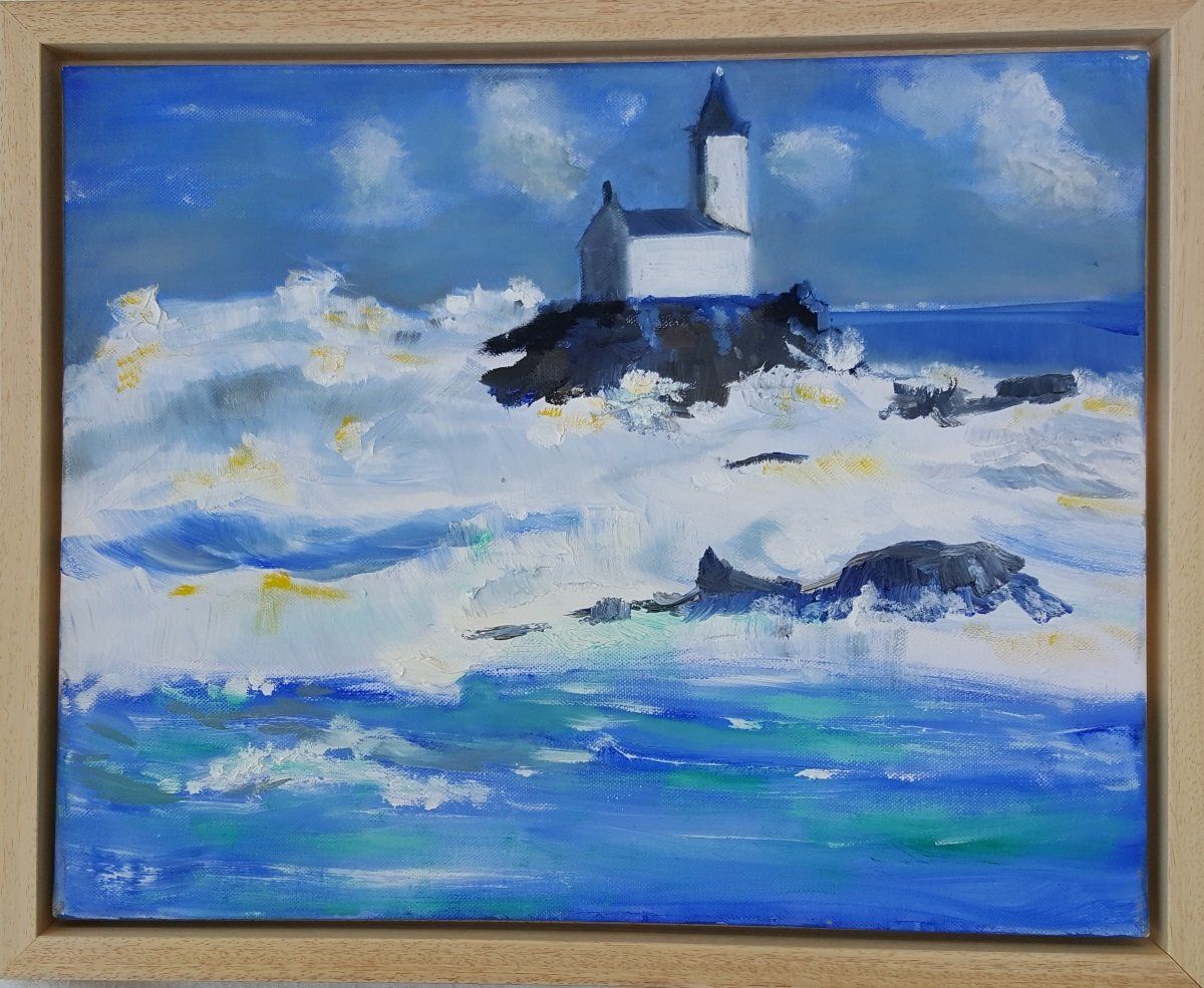 Schilderij Kerk in de branding