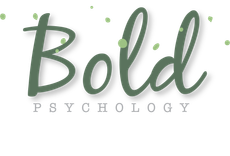 The bold psychology logo is green and white and says bold psychology.