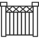 A gate with vertical bars and a crisscross design on top.