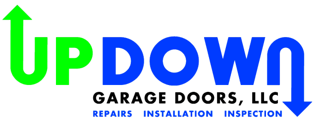 The logo for up down garage doors llc repairs installation inspection