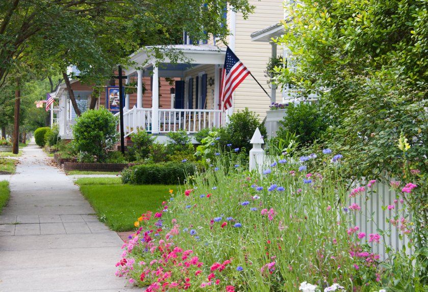 sidewalk with flowers