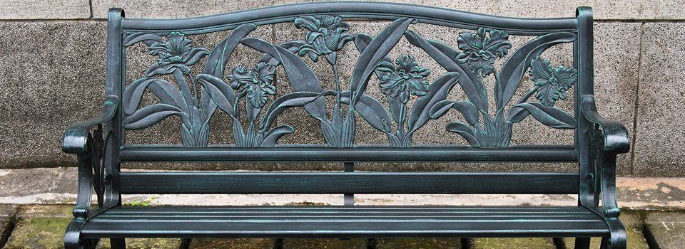 stevess unique eco handmade art and handicrafts wrought iron bench with orchid patterns