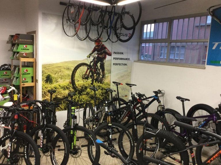 Diversi modelli di biciclette all'interno del negozio