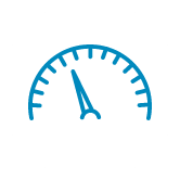 Blue speedometer showing a reading.