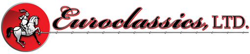 Logo for Euroclassics, LTD., with a knight on a white horse inside a red circle, and company name.