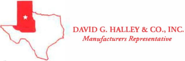Logo for David G. Halley & Co., Inc., with a red Texas outline and “Manufacturers Representative”