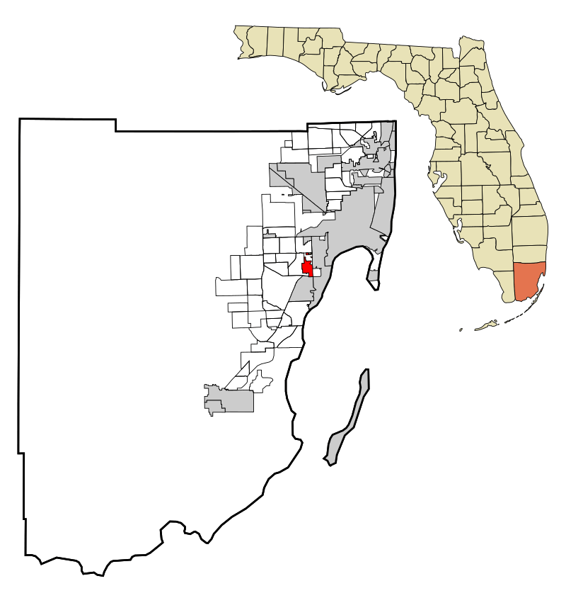 Map of Miami-Dade County Florida Incorporated and Unincorporated areas South Miami Highlighted