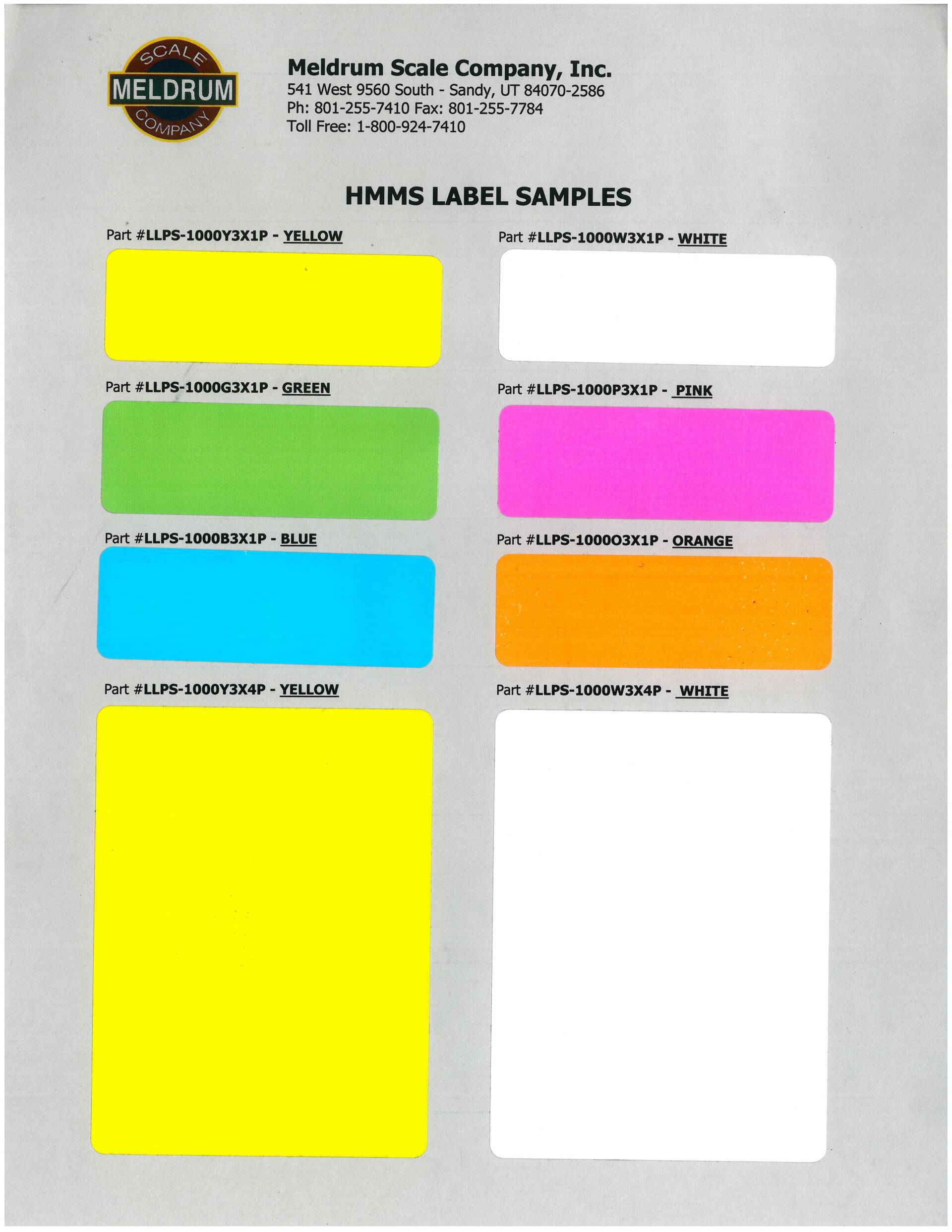HMMS Label Samples ─ Sandy, UT ─ Meldrum Scale Company HMMS Label Samples ─ Sandy, UT ─ Meldrum Scale Company